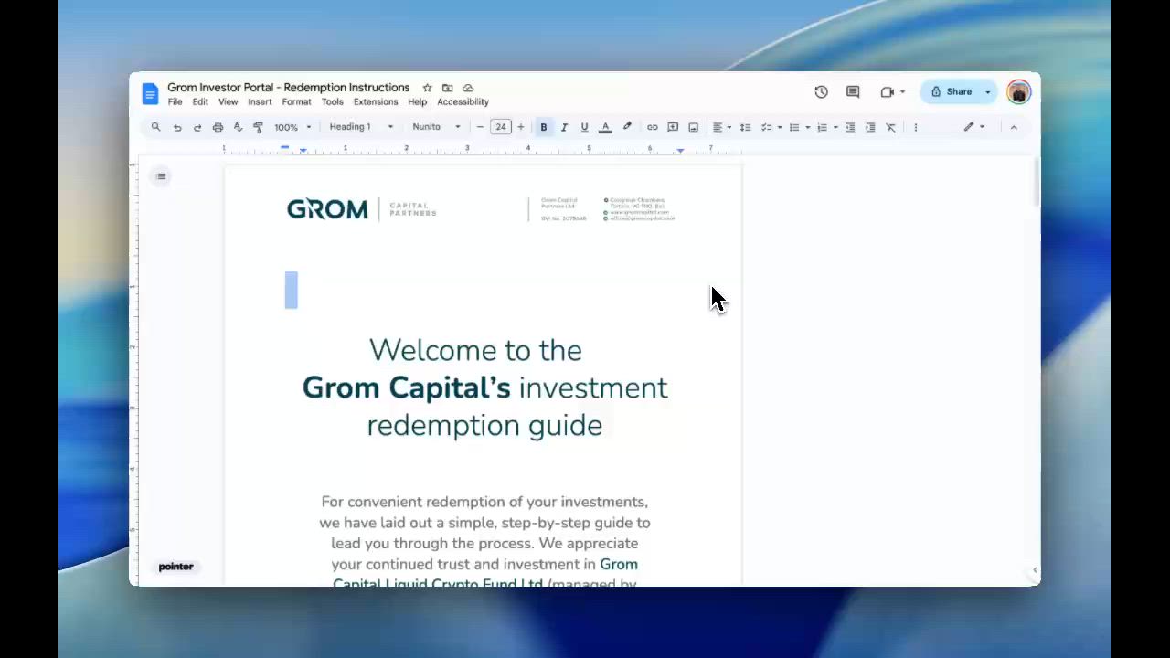 Pointer bearbeitet ein Dokument in Google Docs